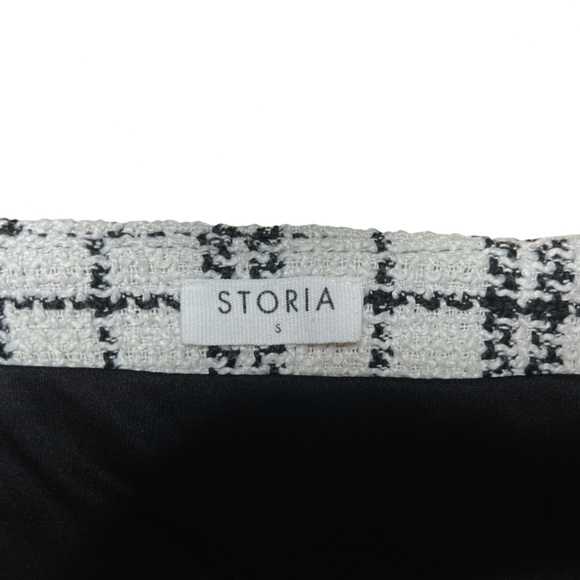 STORIA Black & White Houndstooth Plaid Mini Skirt Lined Side Zip - Size Small - Picture 4 of 10